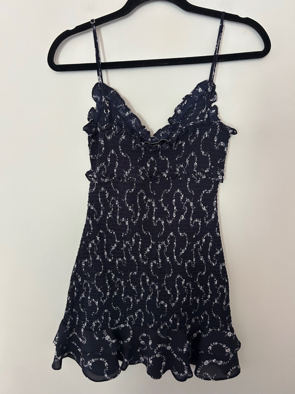LIKELY Zephra Navy Blue Smocked Ruffle Mini Dress